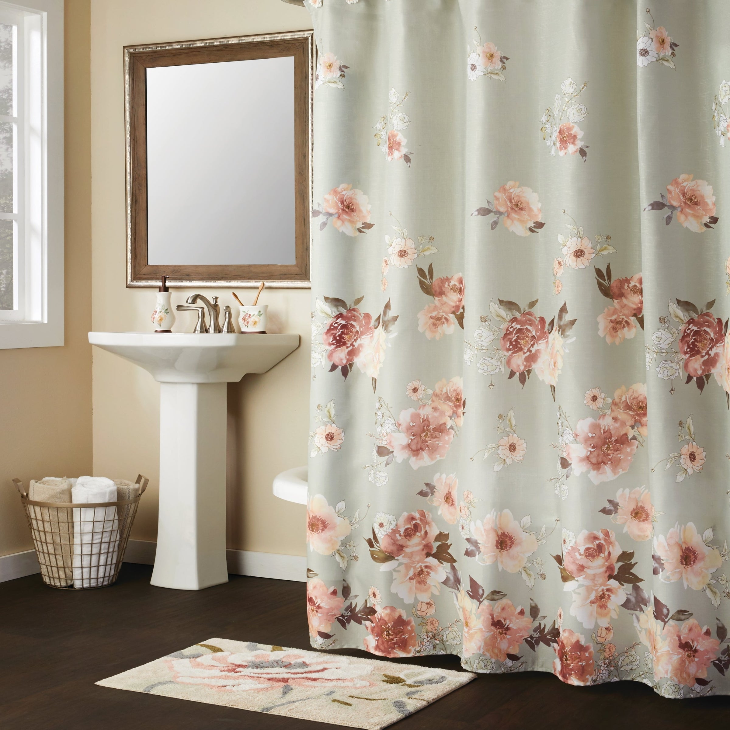 Holland Floral Fabric Shower Curtain, Sage