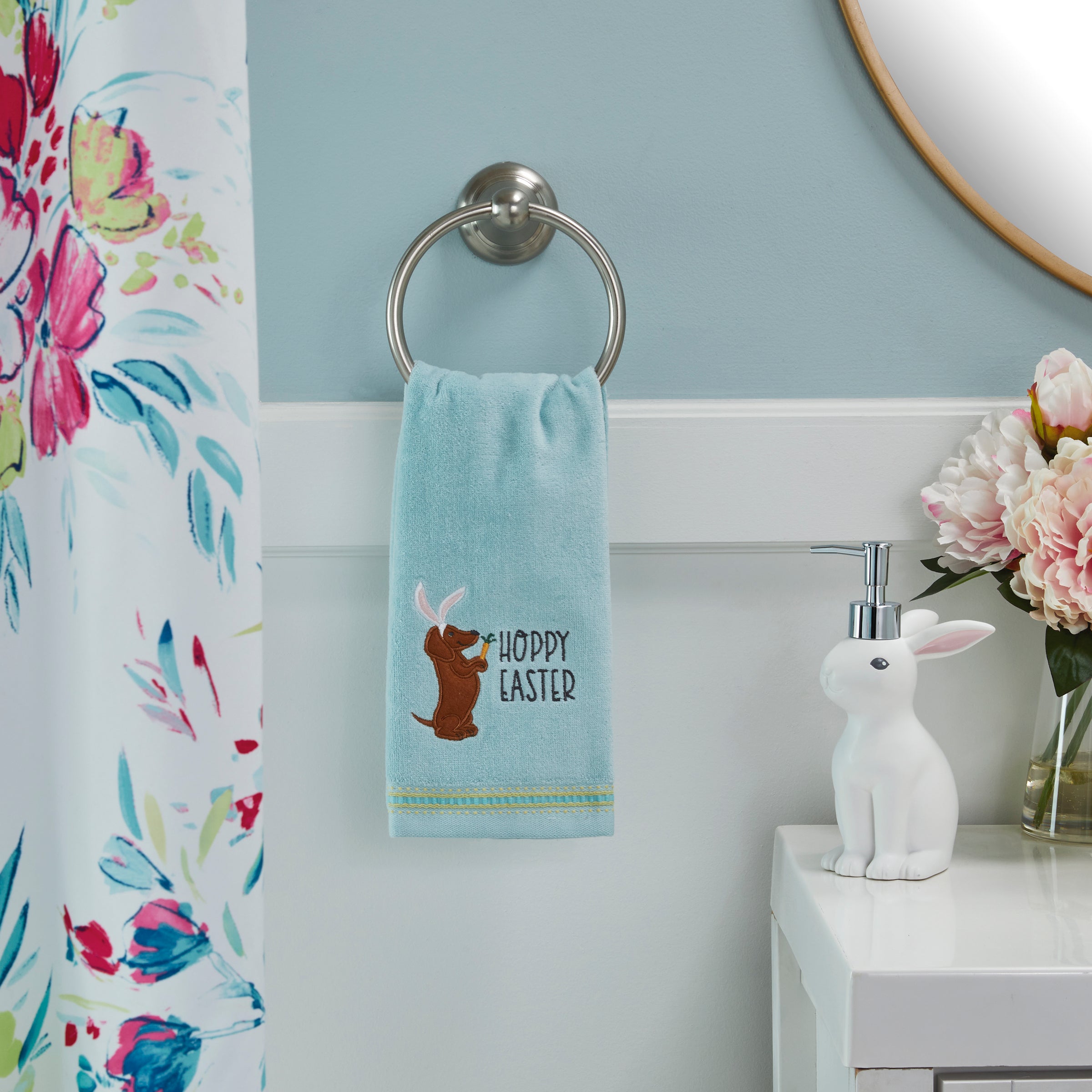 Hoppy Easter 2-Piece Hand Towel Set, Aqua