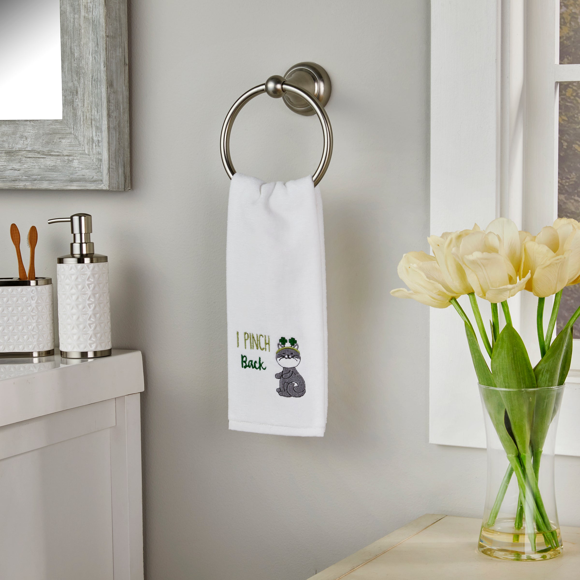 I Pinch Back 2-Piece Hand Towel Set, White
