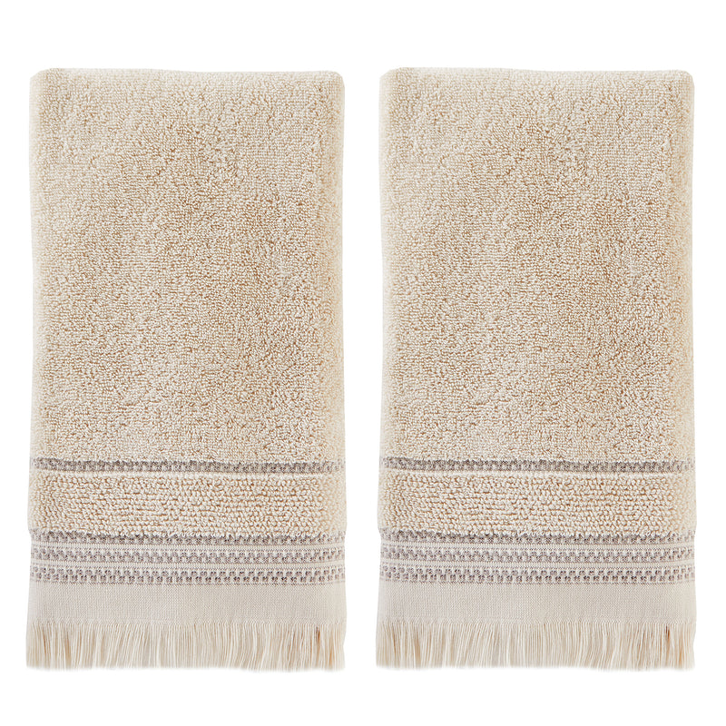 Jude Fringe 2-piece Hand Towel Set, Beige