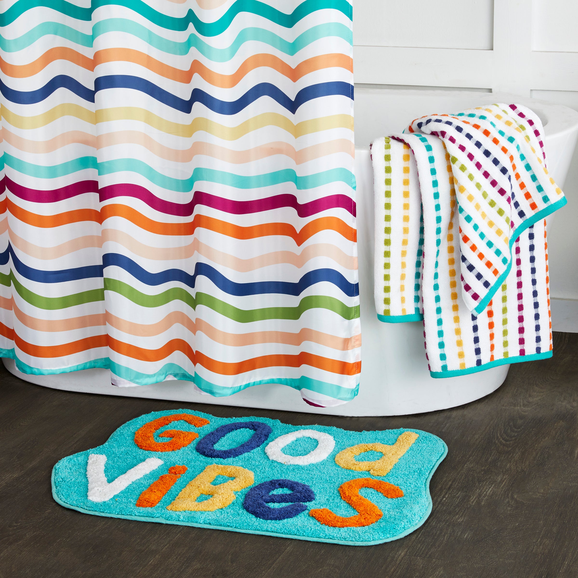 Making Waves Fabric Shower Curtain, Multi