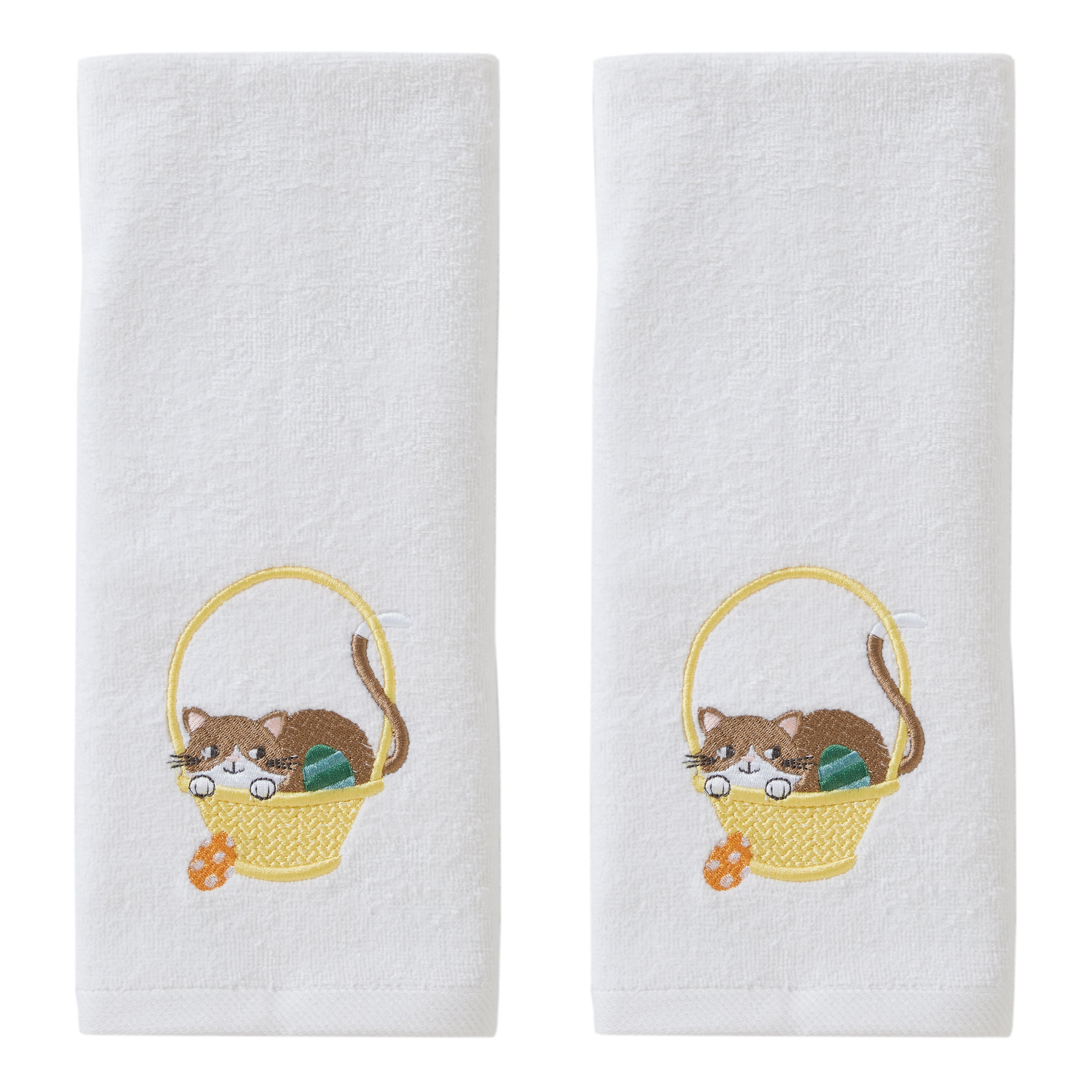 Easter Egg Cat 2-Piece Hand Towel Set, White