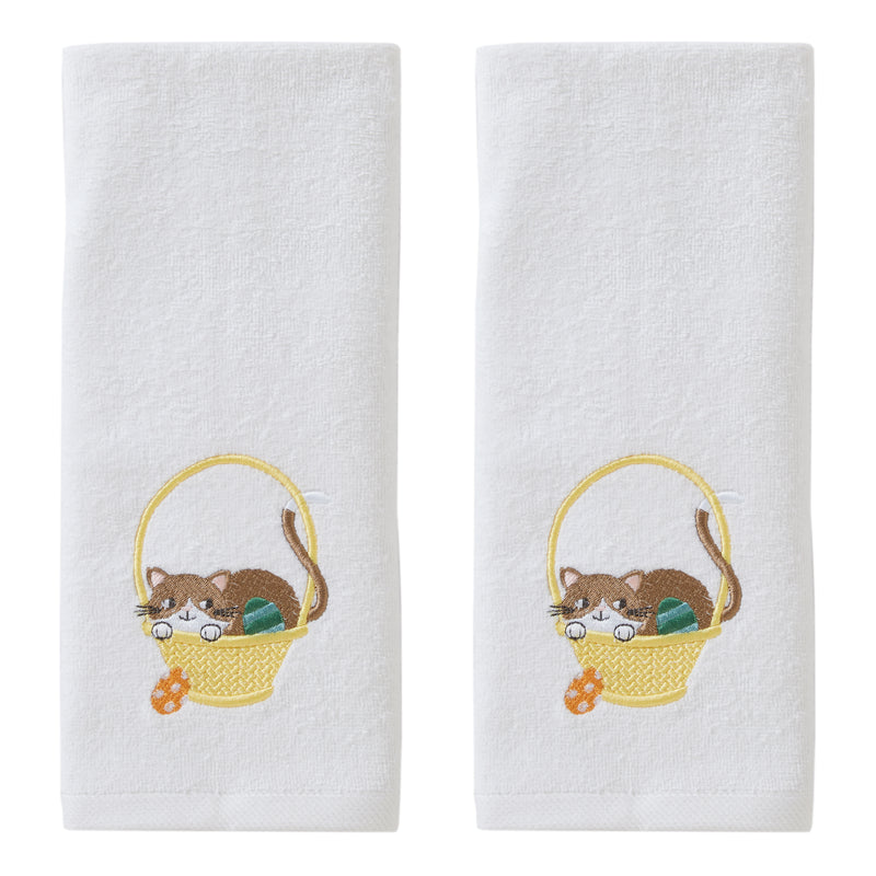 Easter Egg Cat 2-Piece Hand Towel Set, White