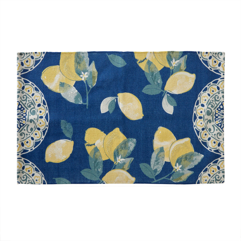 Lemon Medallion Kitchen Rug, Blue/Multi