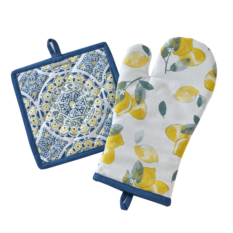 Lemon Medallion Oven Mitt & Pot Holder Set, Multi