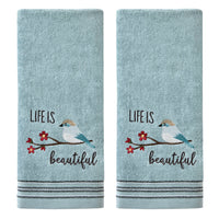 Life Is Beautiful 2-Piece Hand Towel Set, Dusty Teal