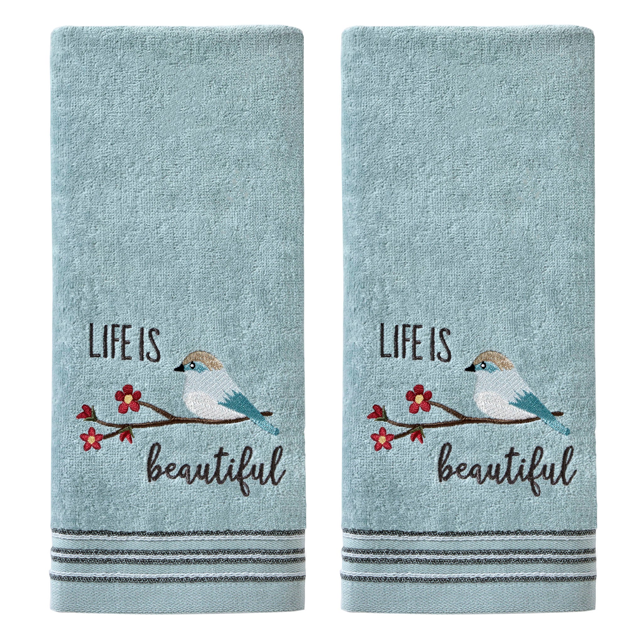 Life Is Beautiful 2-Piece Hand Towel Set, Dusty Teal