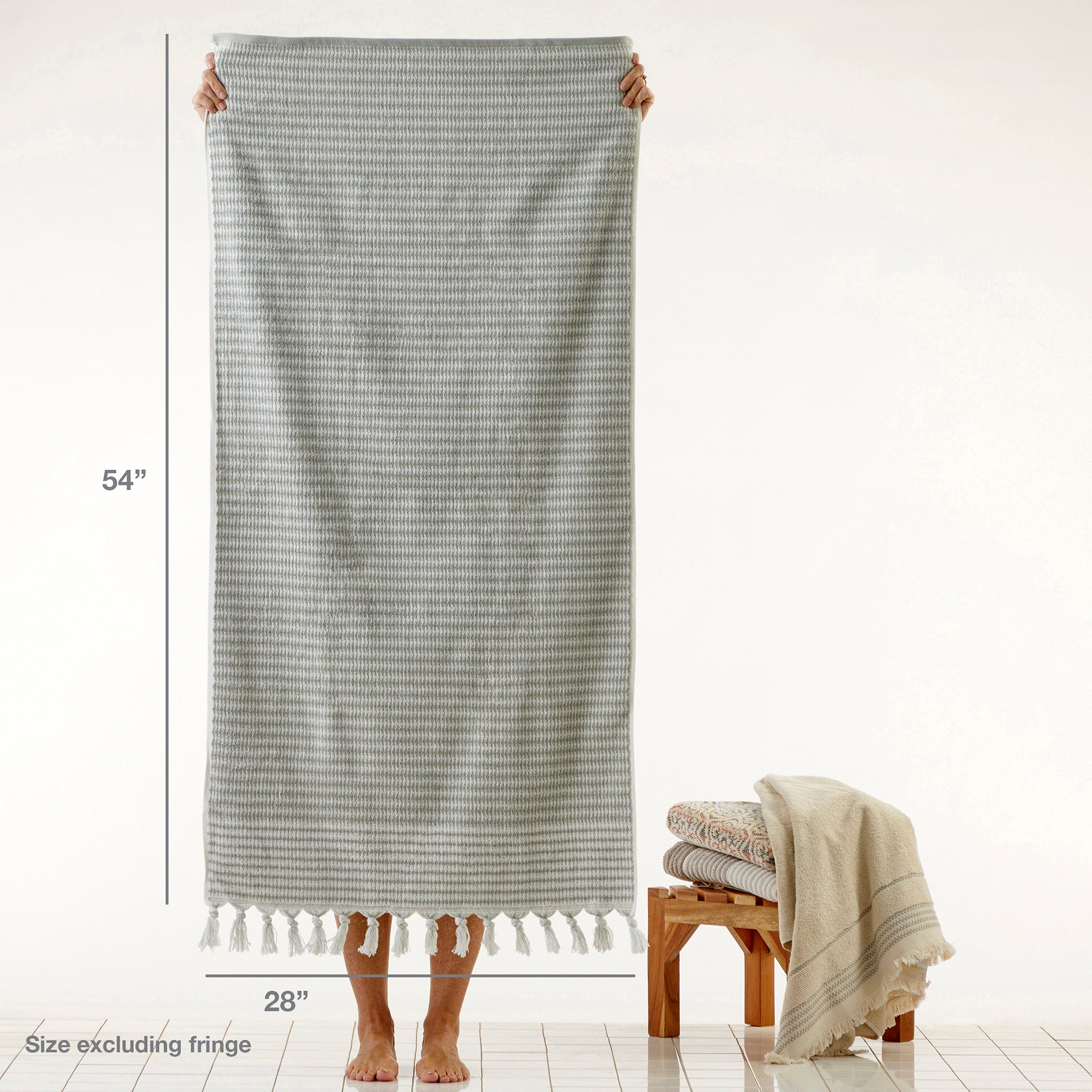 Longborough Bath Towel, Sage, with size info