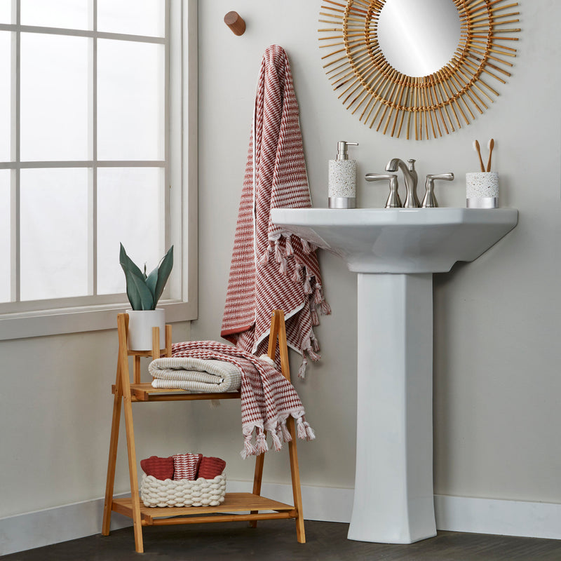 Longborough Towels, Spice, Lifestyle, displayed in bathroom