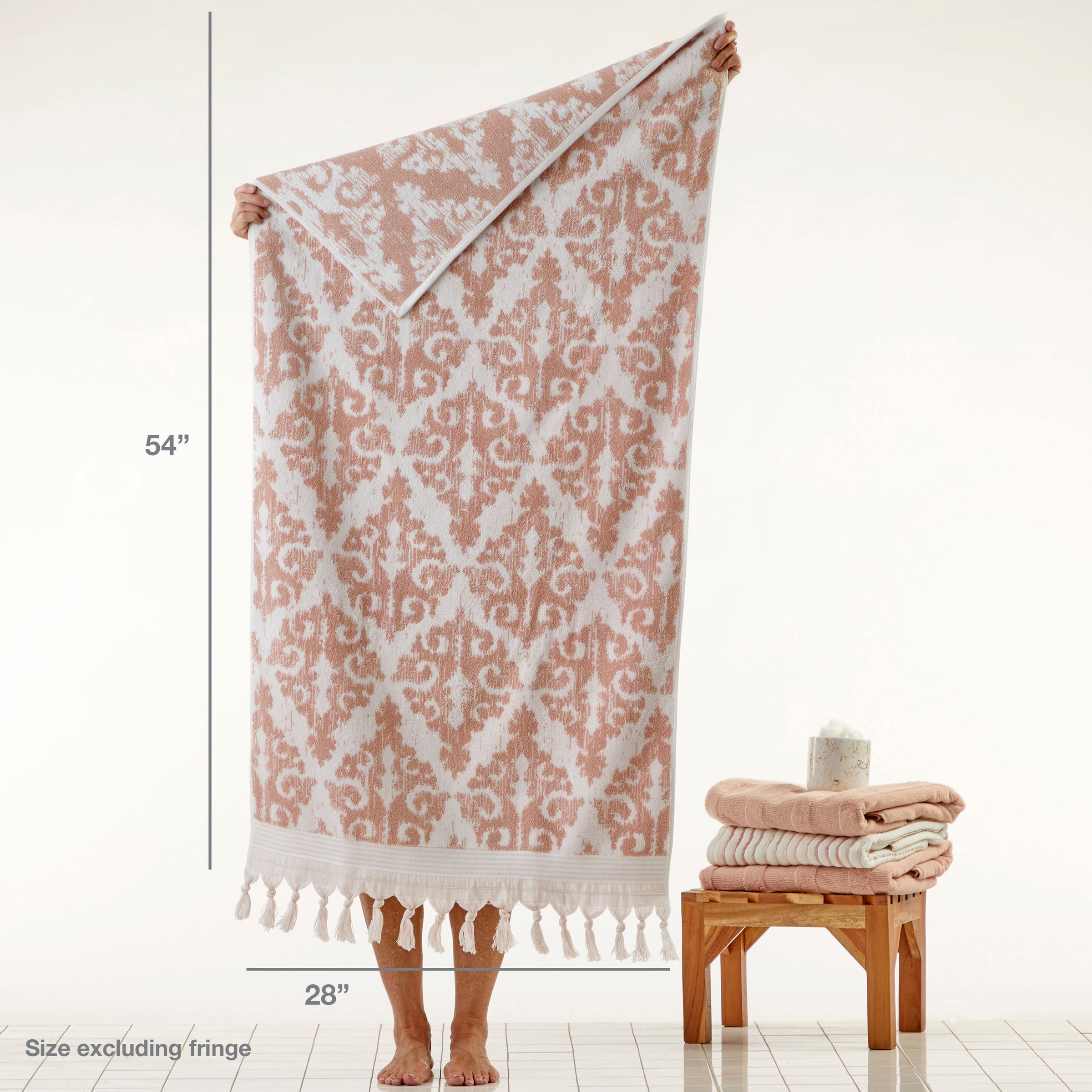 Mirage Fringe Turkish Cotton Bath Towel, Blush