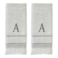 Casual Monogram “A” 2-Piece Cotton Hand Towel Set, White