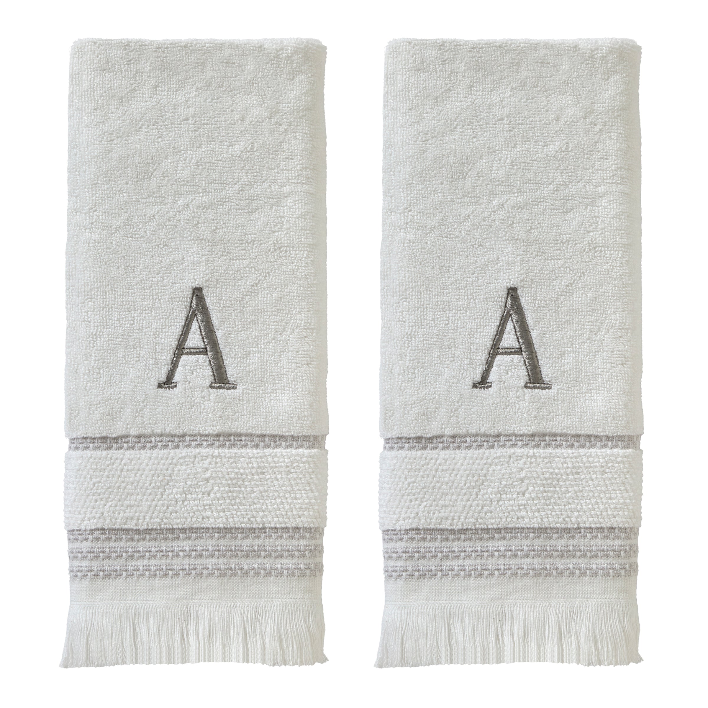Casual Monogram “A” 2-Piece Cotton Hand Towel Set, White