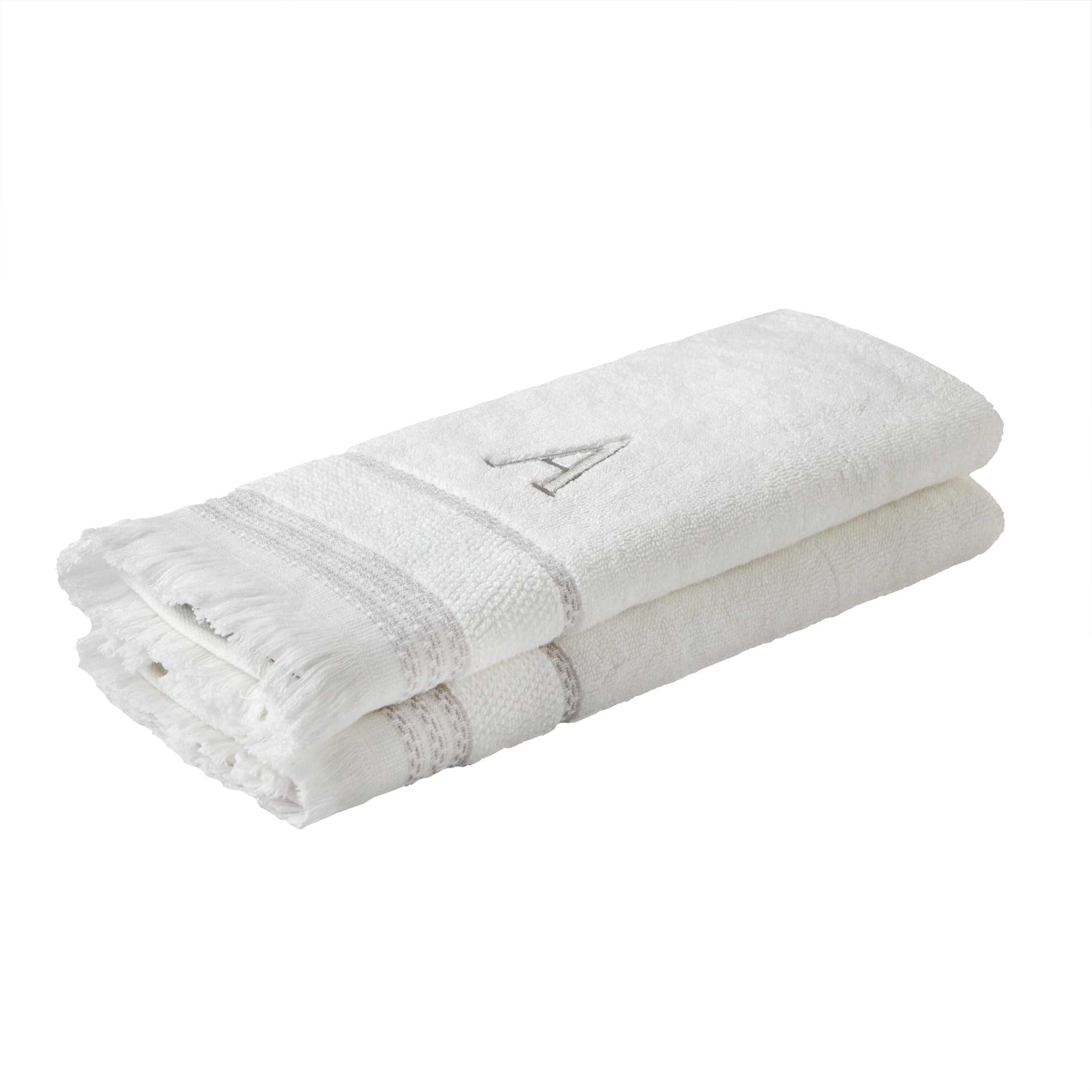 Casual Monogram “A” 2-Piece Cotton Hand Towel Set, White