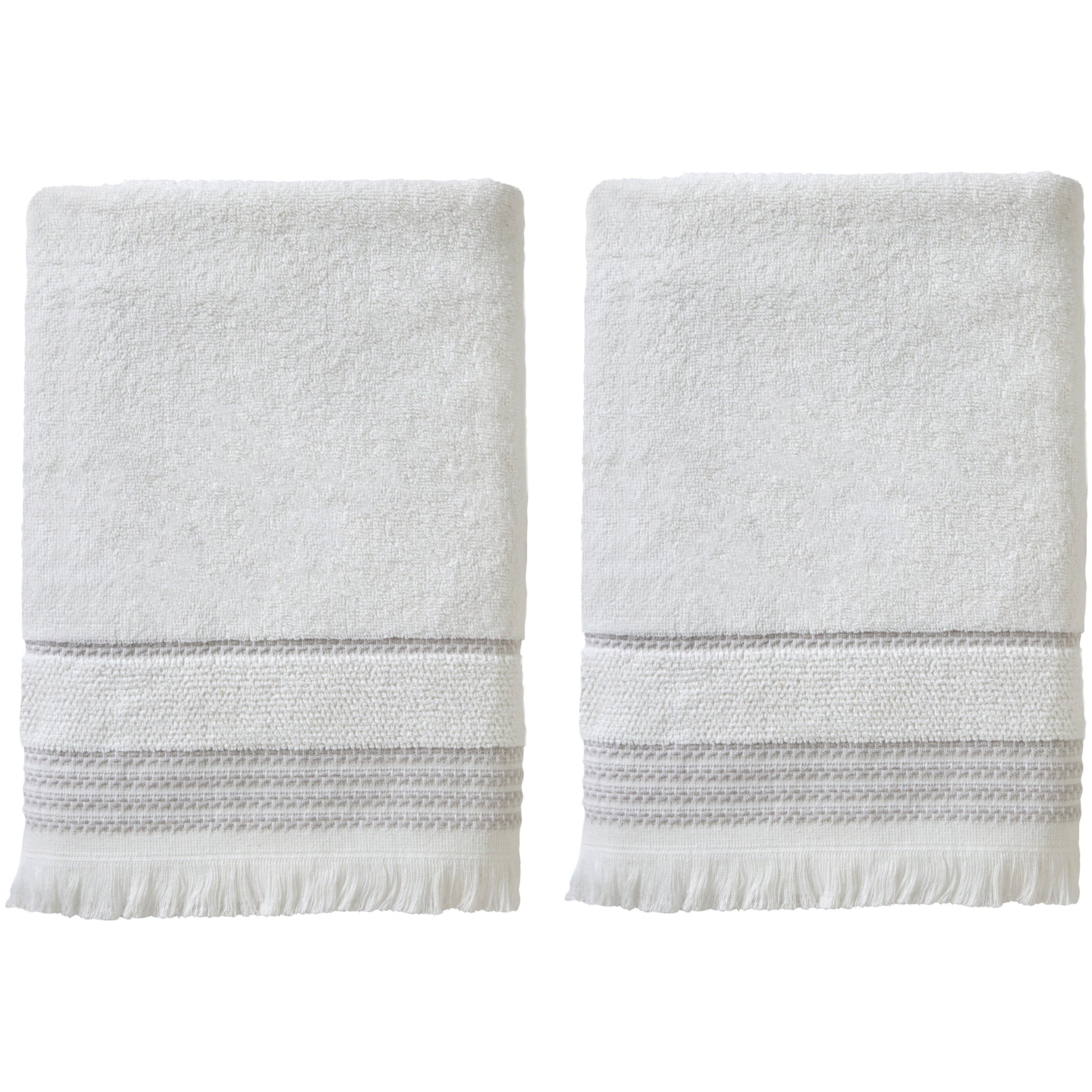 Casual Fringe 2-Piece Cotton Bath Towel Set, White