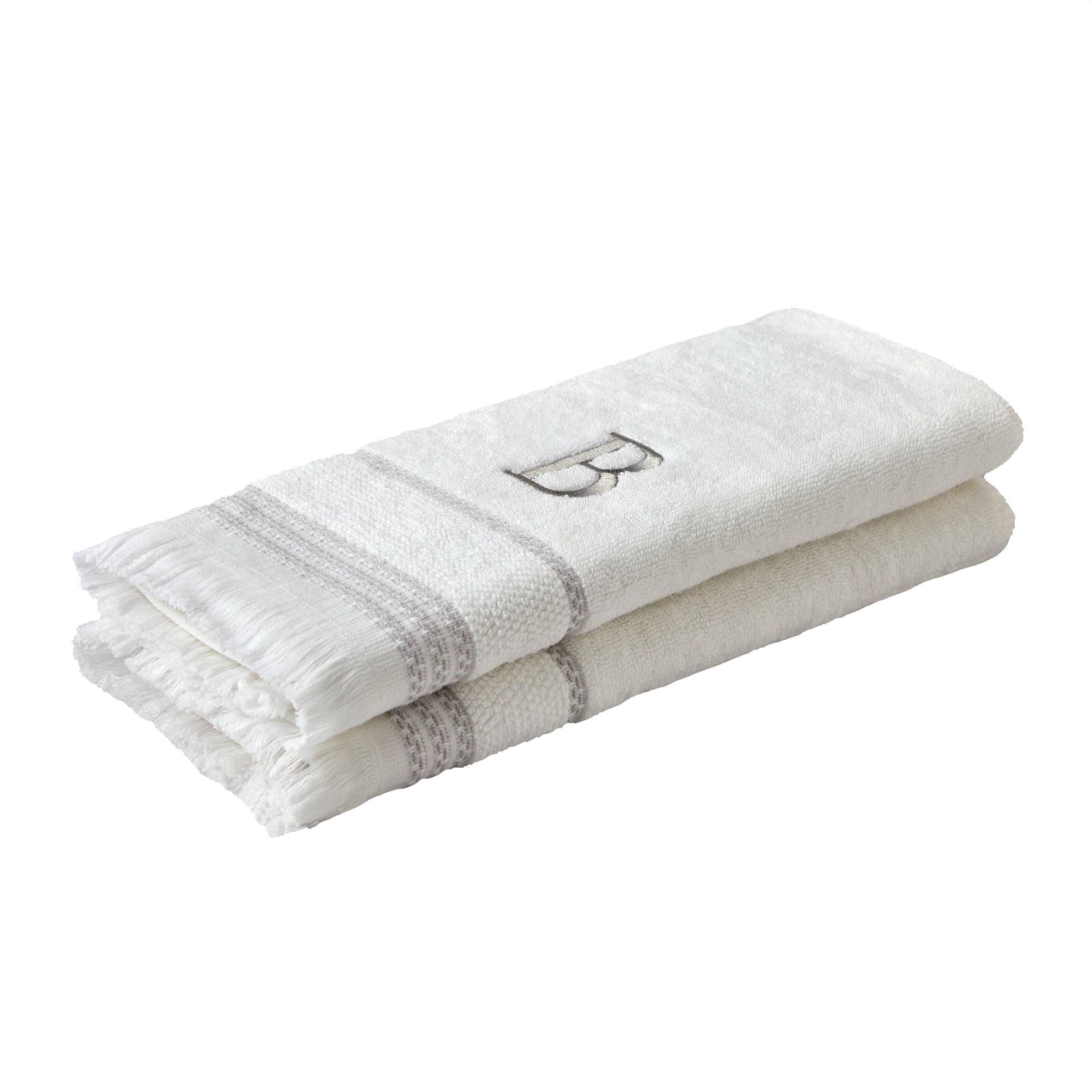 Casual Monogram “B” 2-Piece Cotton Hand Towel Set, White