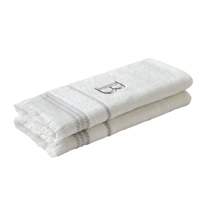 Casual Monogram “B” 2-Piece Cotton Hand Towel Set, White