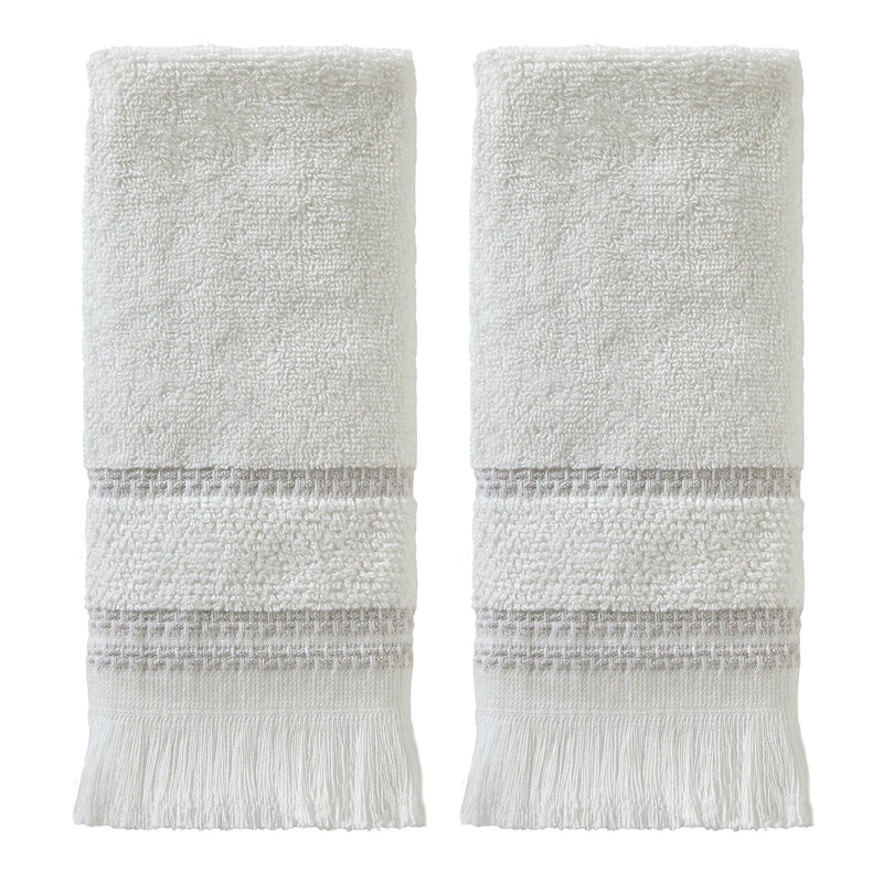 Casual Fringe 2-Piece Cotton Tip Towel Set, White
