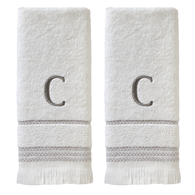 Casual Monogram “C” 2-Piece Cotton Hand Towel Set, White