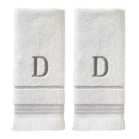 Casual Monogram “D” 2-Piece Cotton Hand Towel Set, White