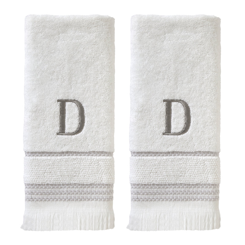 Casual Monogram “D” 2-Piece Cotton Hand Towel Set, White