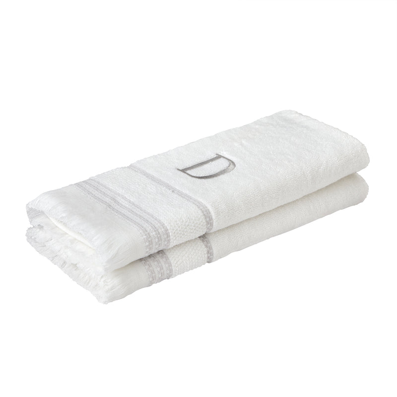 Casual Monogram “D” 2-Piece Cotton Hand Towel Set, White