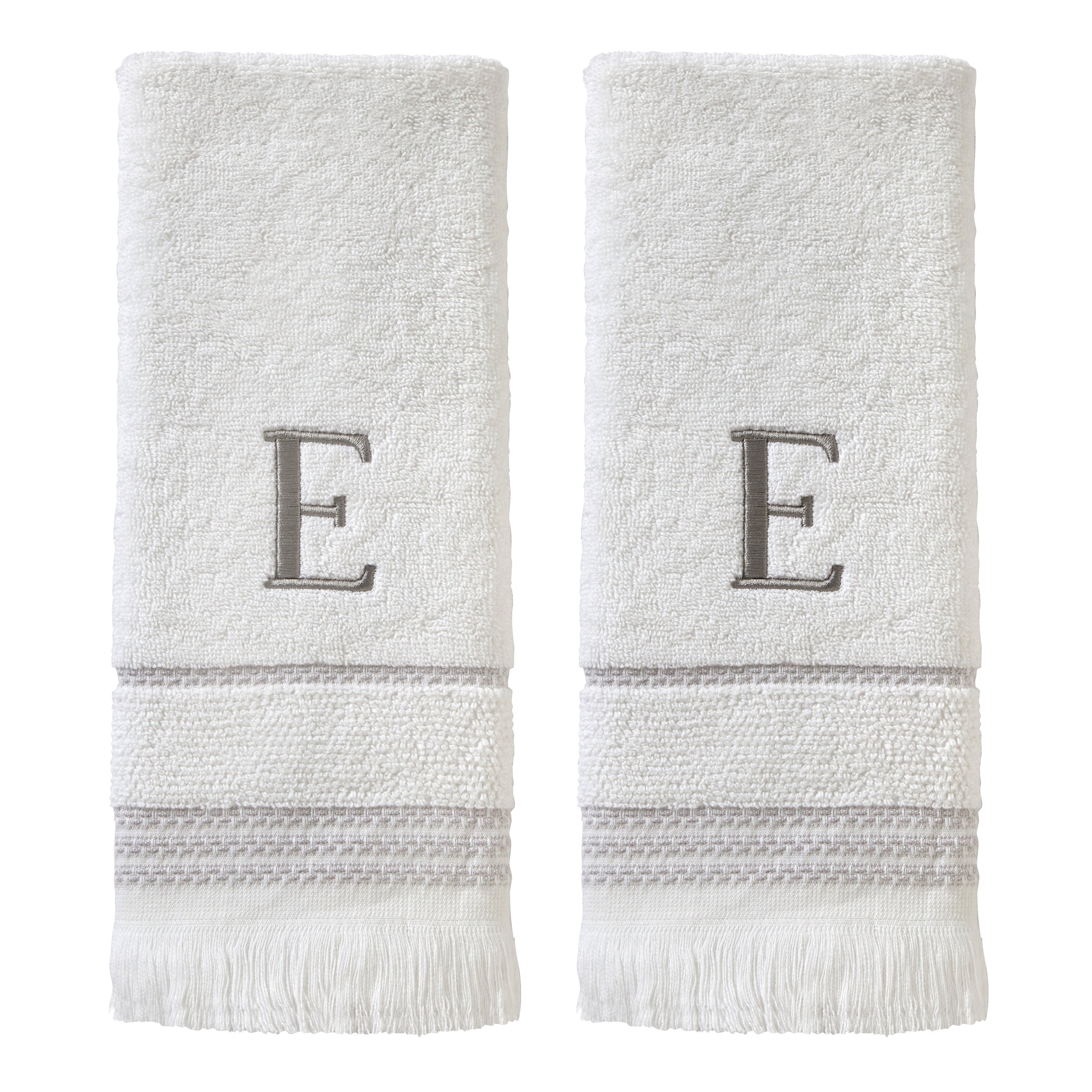 Casual Monogram “E” 2-Piece Cotton Hand Towel Set, White
