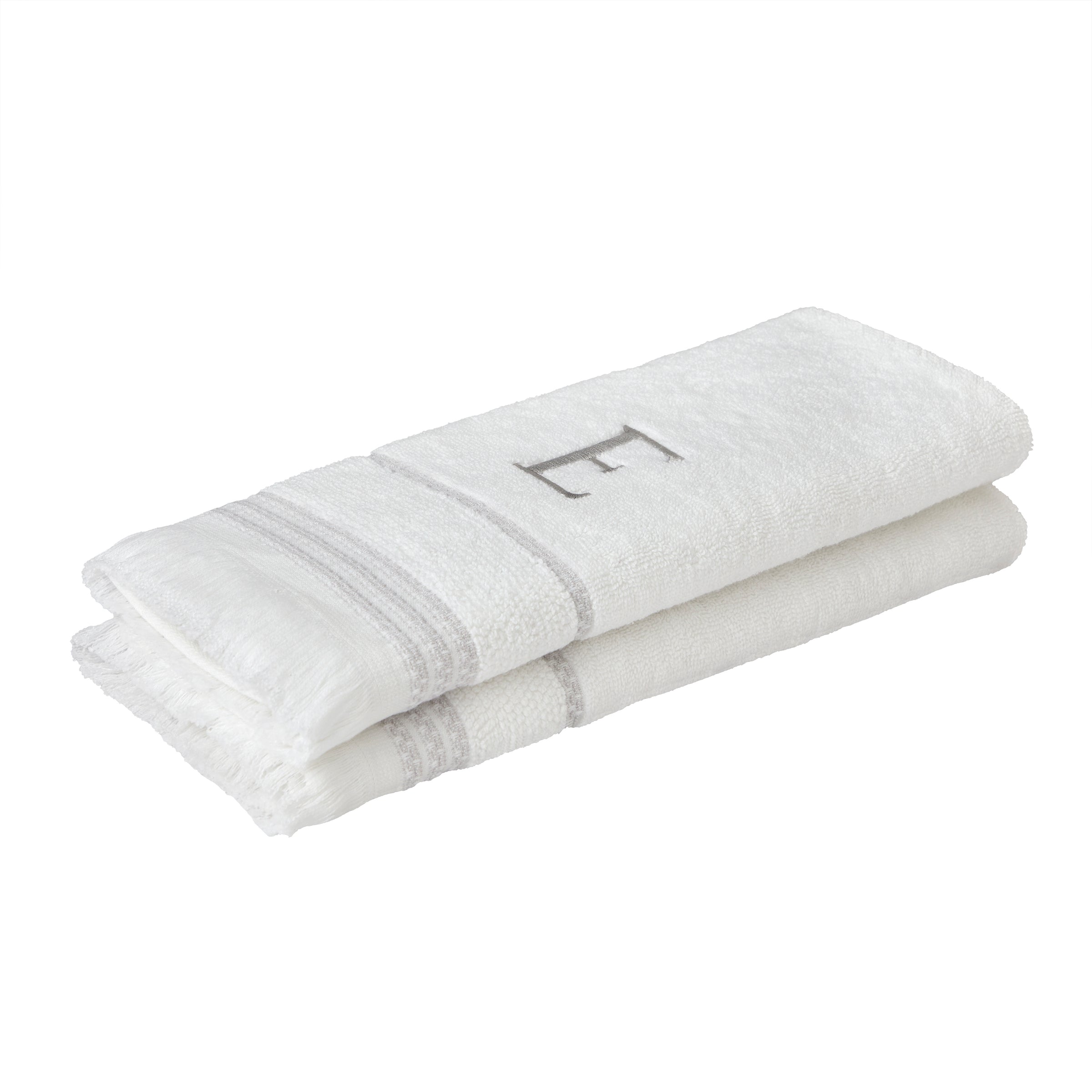 Casual Monogram “E” 2-Piece Cotton Hand Towel Set, White