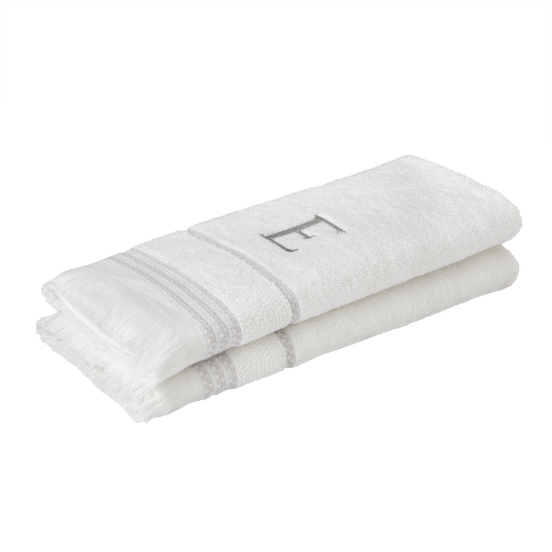 Casual Monogram “E” 2-Piece Cotton Hand Towel Set, White
