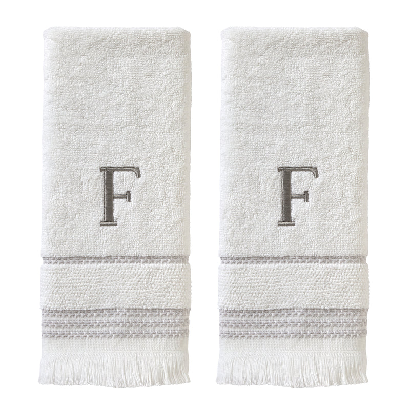 Casual Monogram “F” 2-Piece Cotton Hand Towel Set, White