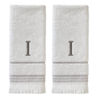 Casual Monogram “I” 2-Piece Cotton Hand Towel Set, White