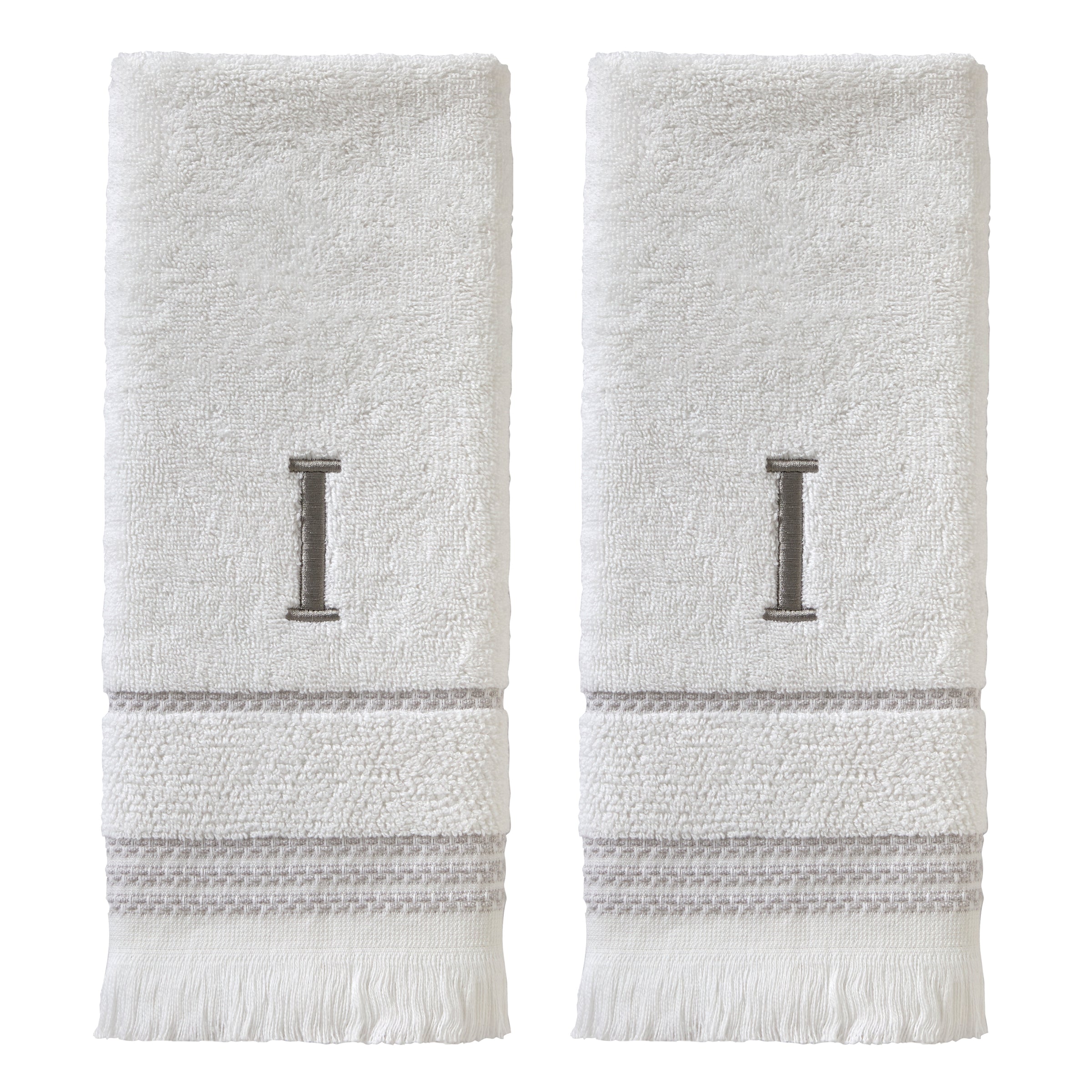 Casual Monogram “I” 2-Piece Cotton Hand Towel Set, White