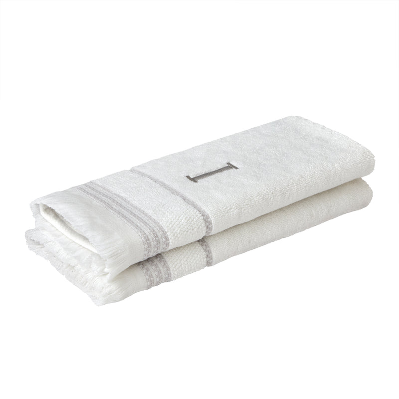 Casual Monogram “I” 2-Piece Cotton Hand Towel Set, White