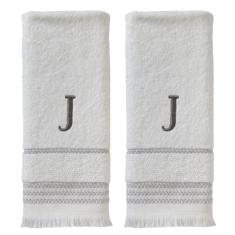 Casual Monogram “J” 2-Piece Cotton Hand Towel Set, White