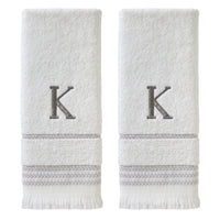 Casual Monogram “K” 2-Piece Cotton Hand Towel Set, White