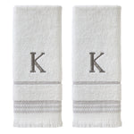 Casual Monogram “K” 2-Piece Cotton Hand Towel Set, White