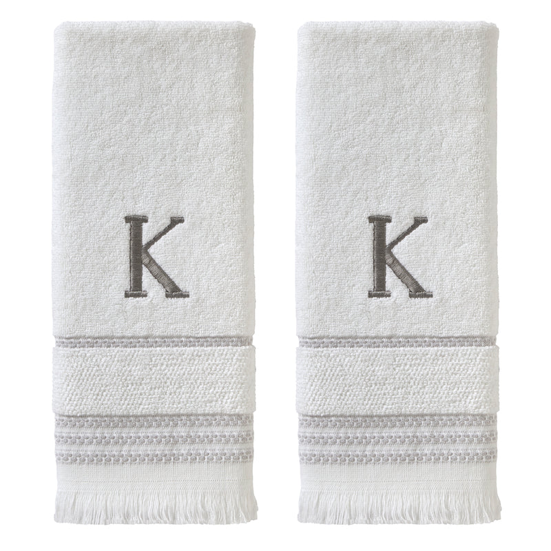 Casual Monogram “K” 2-Piece Cotton Hand Towel Set, White