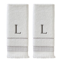 Casual Monogram “L” 2-Piece Cotton Hand Towel Set, White