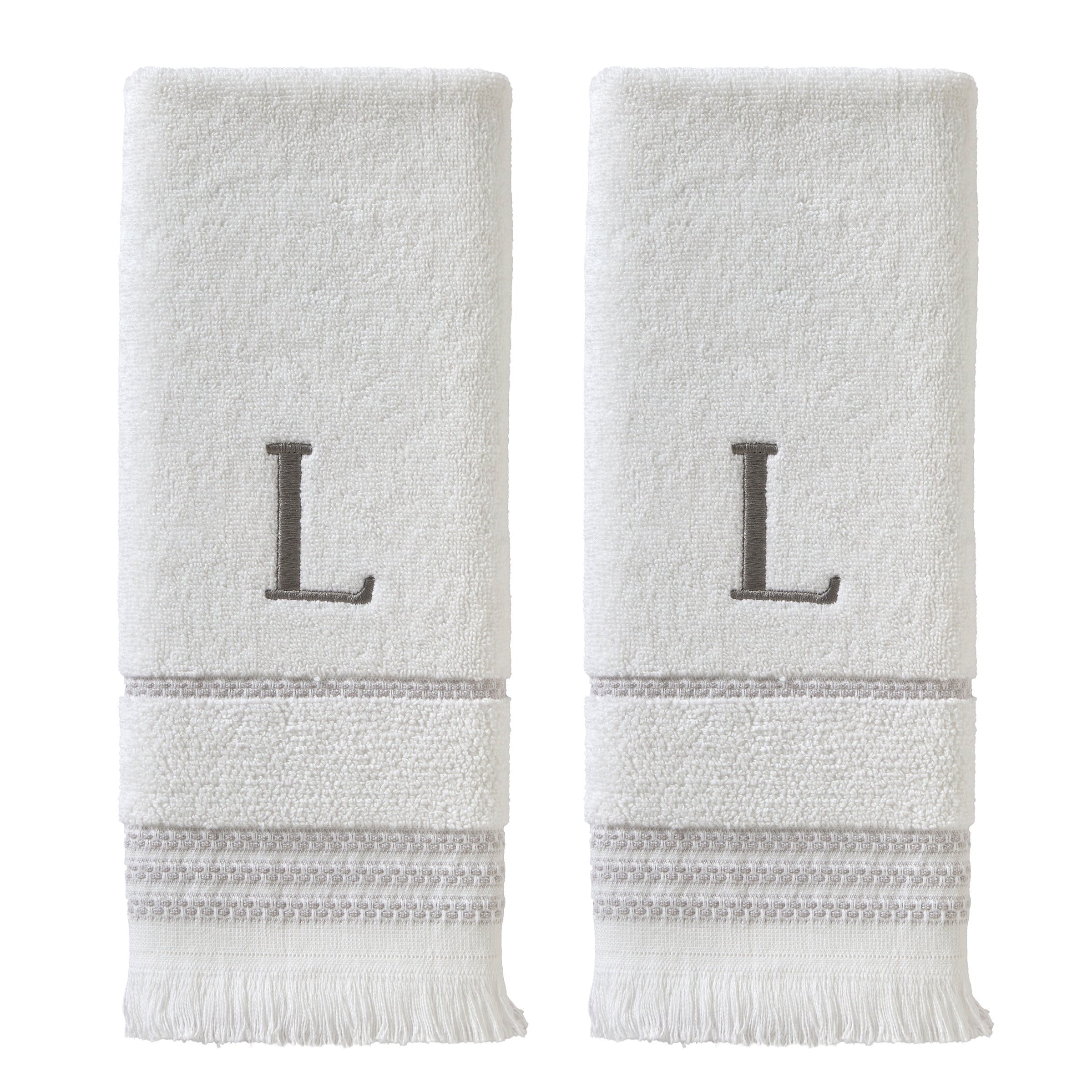 Casual Monogram “L” 2-Piece Cotton Hand Towel Set, White
