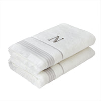 Casual Monogram “N” 2-Piece Cotton Hand Towel Set, White