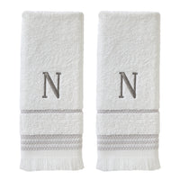 Casual Monogram “N” 2-Piece Cotton Hand Towel Set, White