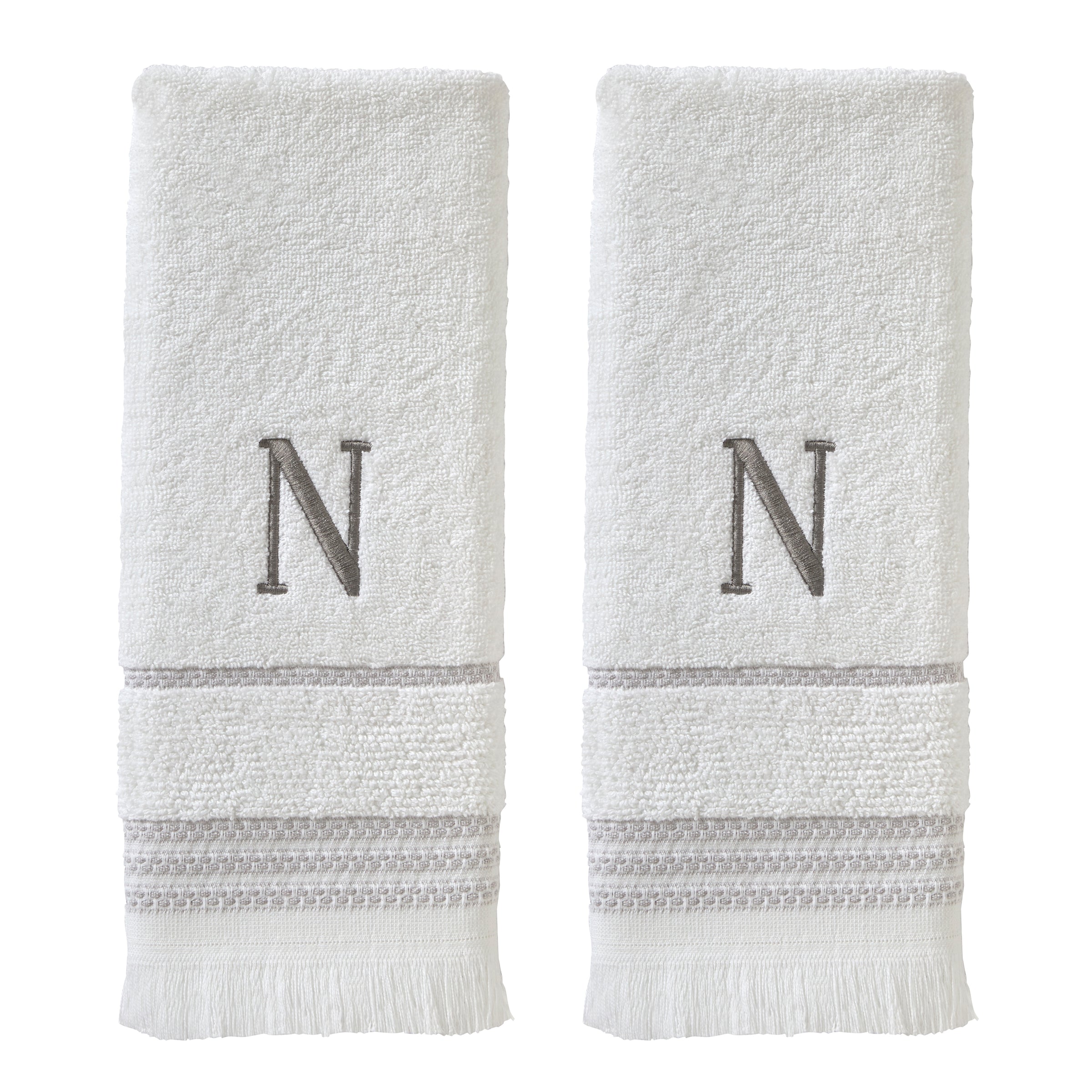 Casual Monogram “N” 2-Piece Cotton Hand Towel Set, White