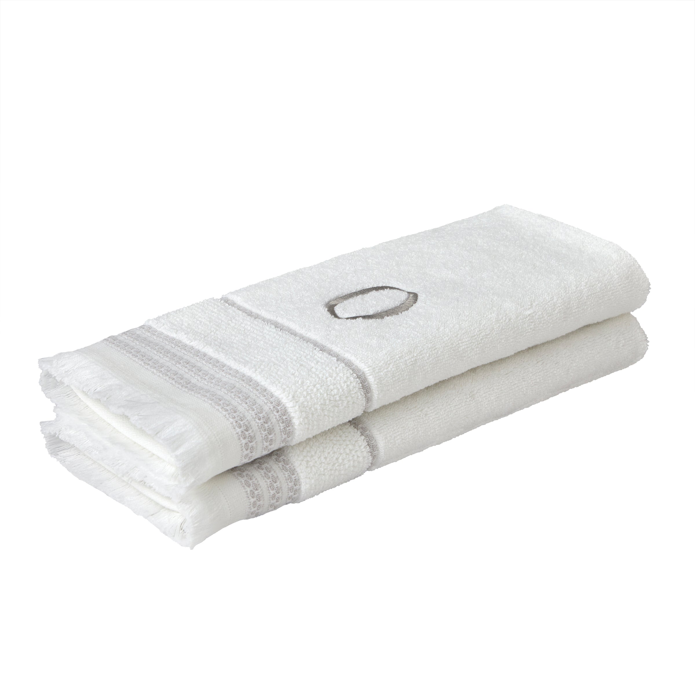 Casual Monogram “O” 2-Piece Cotton Hand Towel Set, White