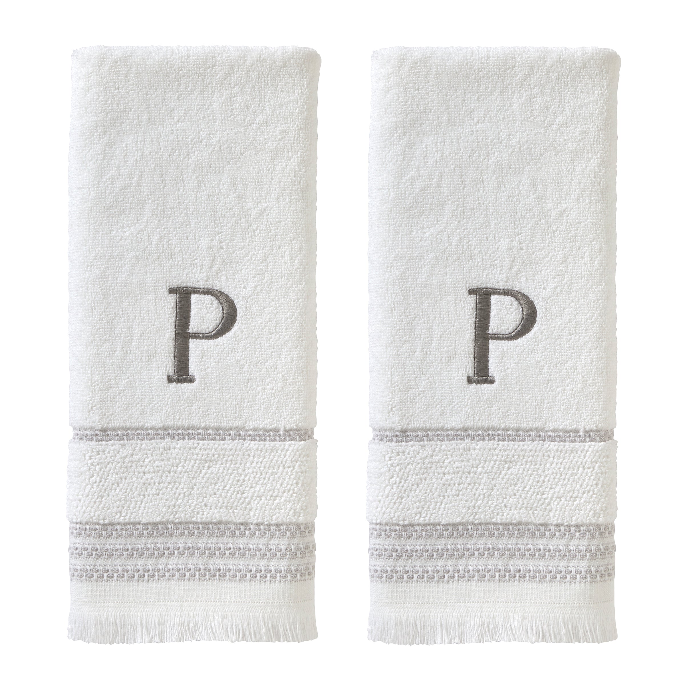 Casual Monogram “P” 2-Piece Cotton Hand Towel Set, White