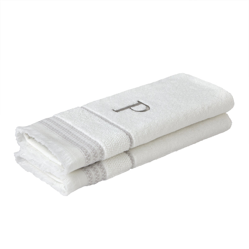 Casual Monogram “P” 2-Piece Cotton Hand Towel Set, White