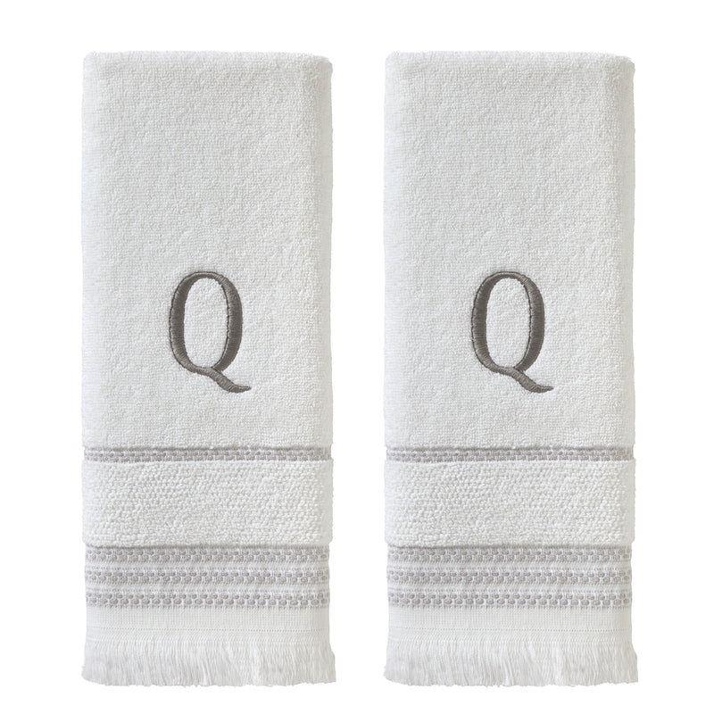 Casual Monogram “Q” 2-Piece Cotton Hand Towel Set, White
