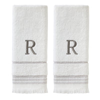 Casual Monogram “R” 2-Piece Cotton Hand Towel Set, White