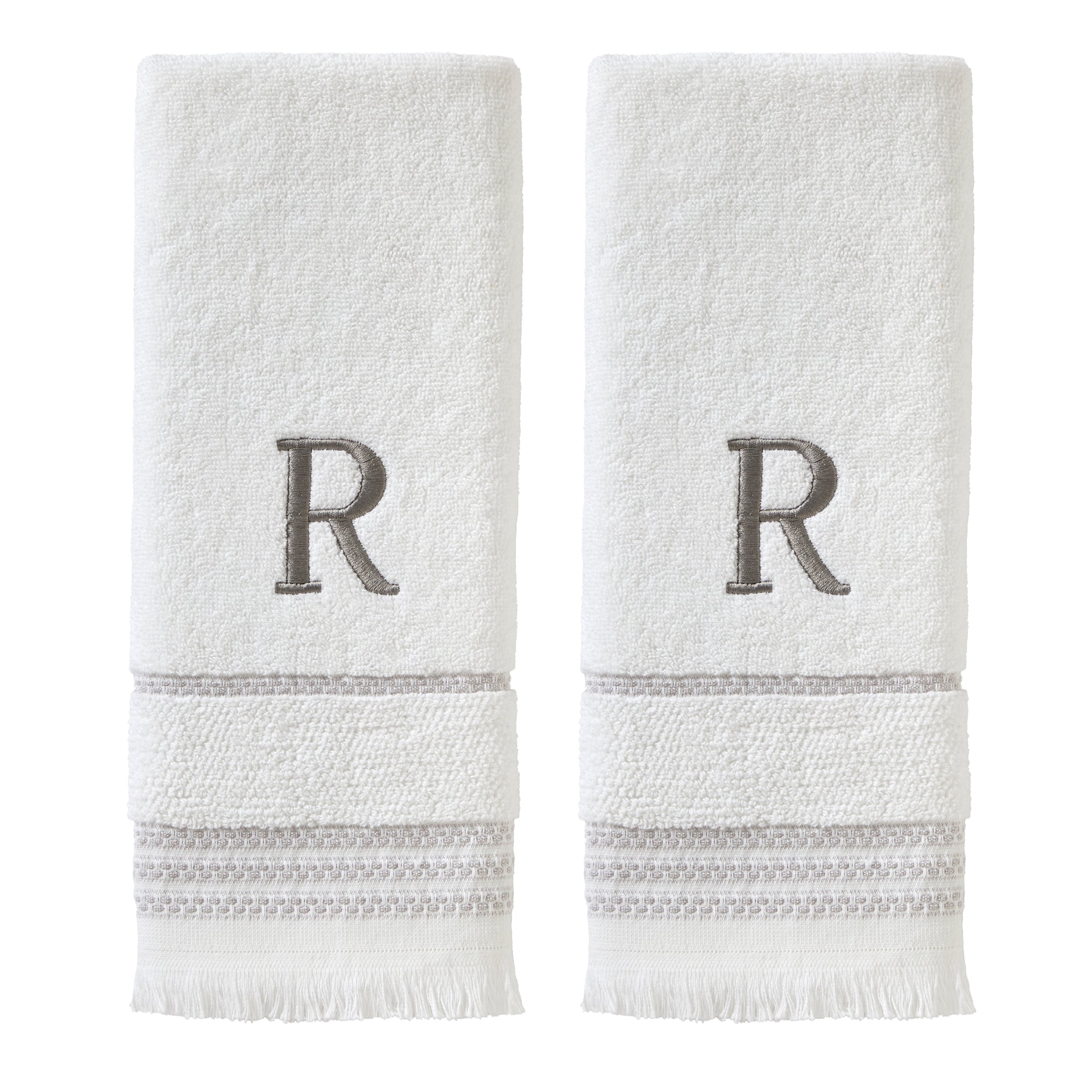 Casual Monogram “R” 2-Piece Cotton Hand Towel Set, White