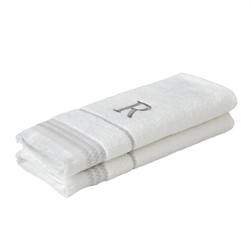 Casual Monogram “R” 2-Piece Cotton Hand Towel Set, White