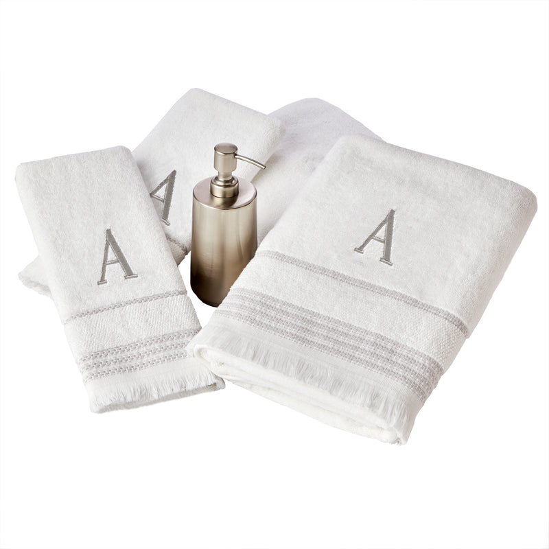 Casual Monogram “A” 2-Piece Cotton Hand Towel Set, White