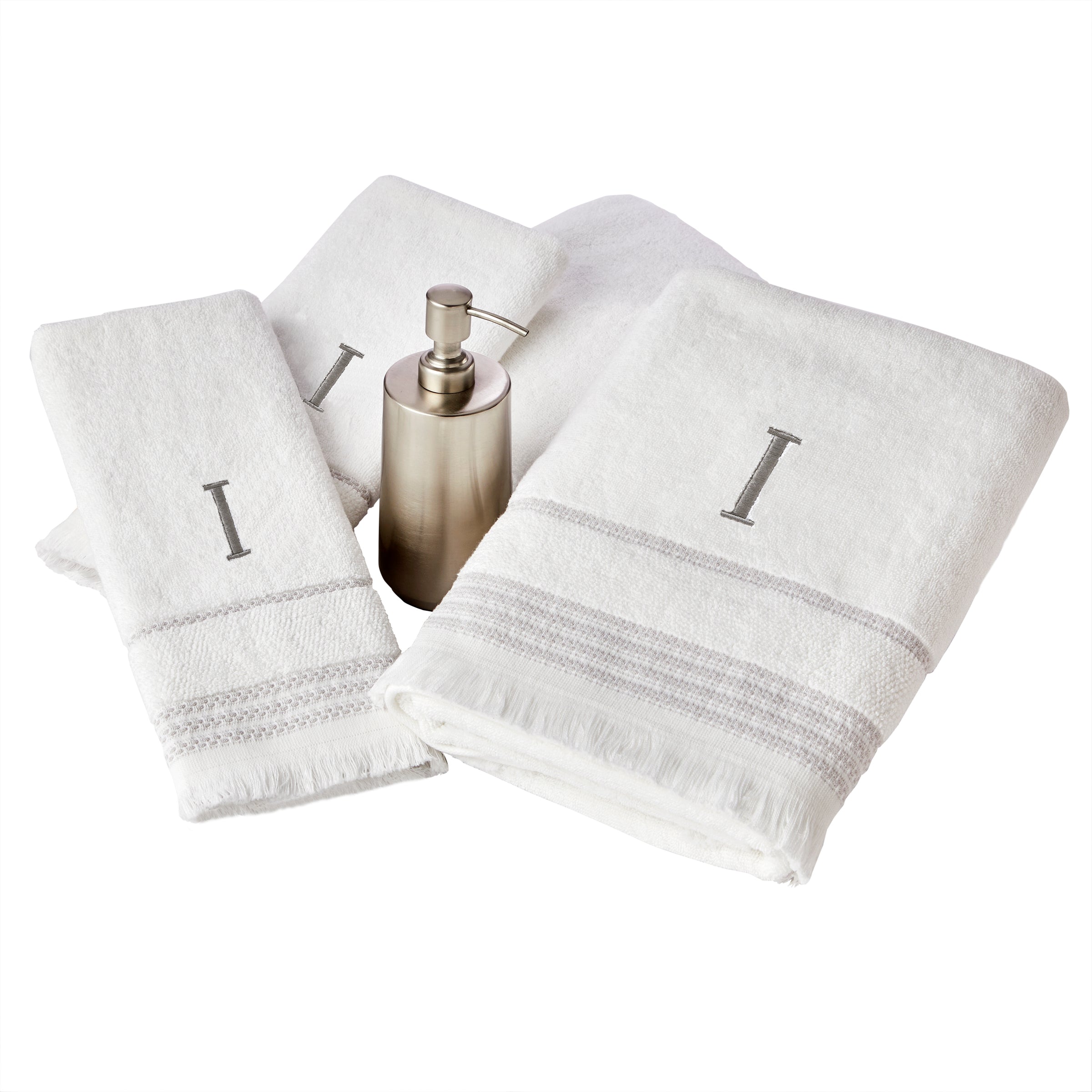 Casual Monogram “I” 2-Piece Cotton Hand Towel Set, White